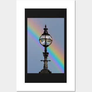 Beautiful rainbow reflection on a vintage lamp post in Glasgow Posters and Art